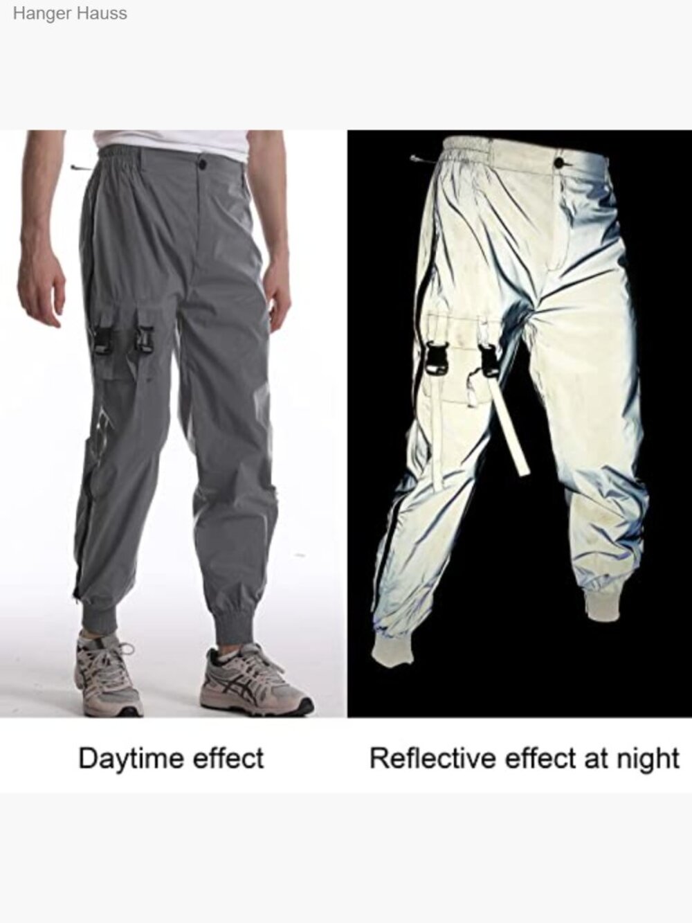 Men's Reflective Joggers with Zippered Pockets Breathable Rave Pants - Picture 2 of 7